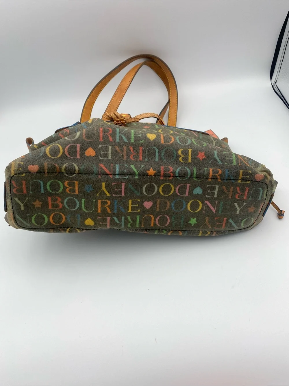 Dooney & Bourke Multicolor Logo Shoulder Bag with Tan Leather